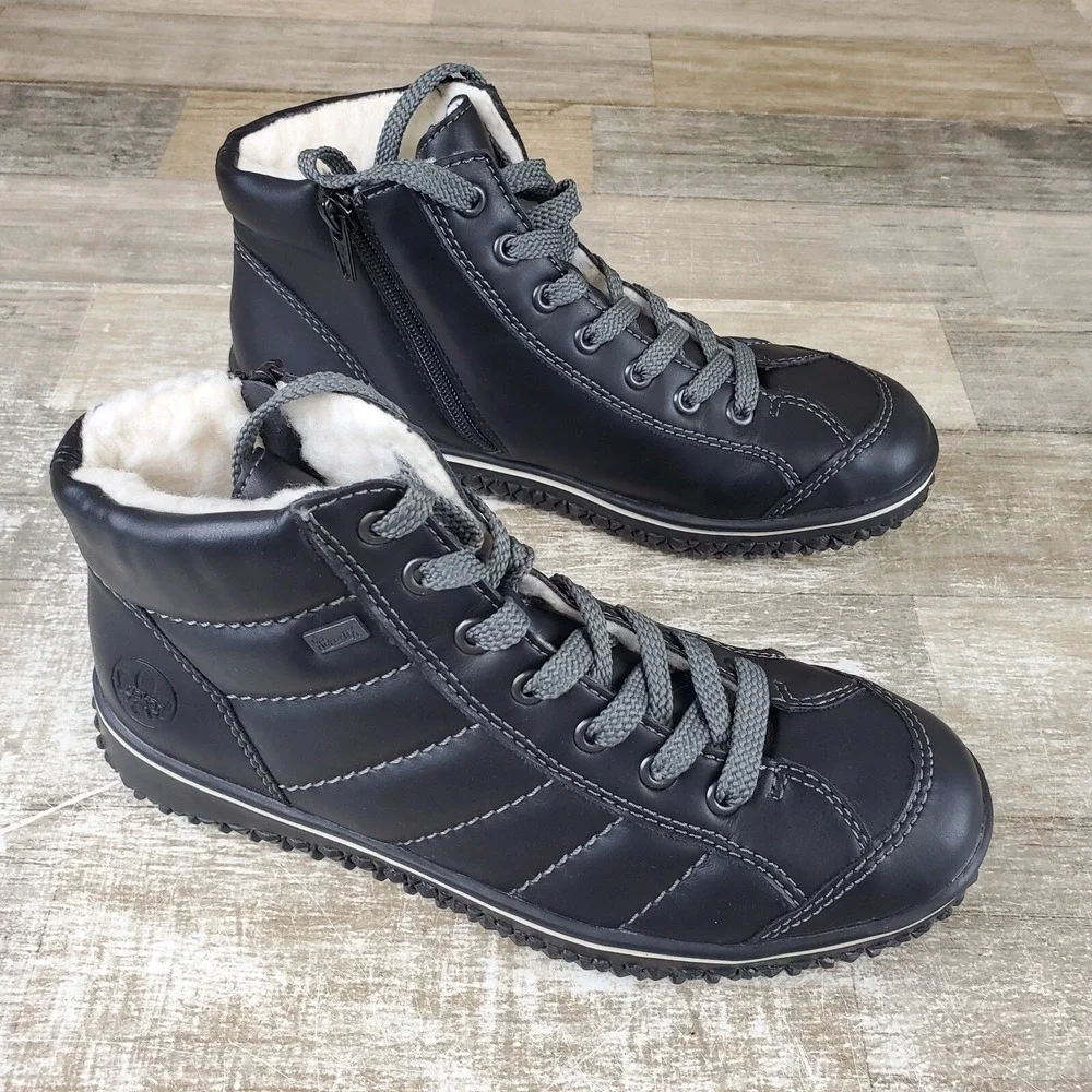 Rieker Z4215 Womens Winter Boots Sz 7 - 7.5 Black Warm Lined‎ Ankle Boot